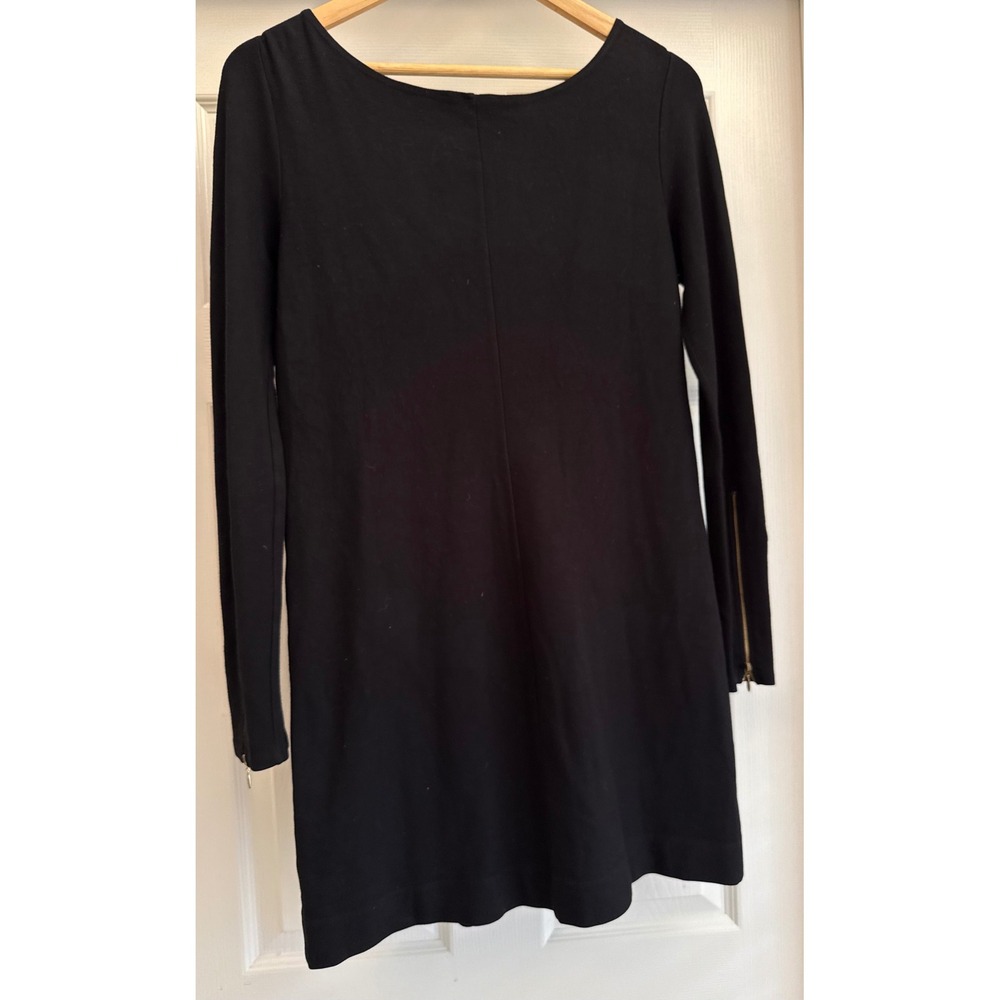 Theory Dress Womens Large Black Long Sleeve Zipper Cuff Mini Scoop Neck USA